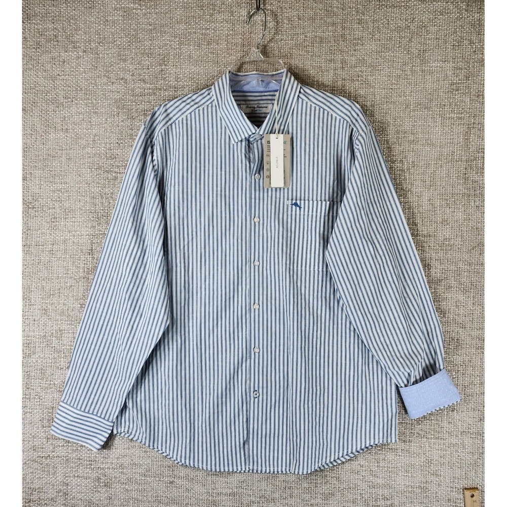 Tommy Bahama Newport Tamati Stripe Shirt Mens L Throne Blue Pima Cotton Blnd NWT